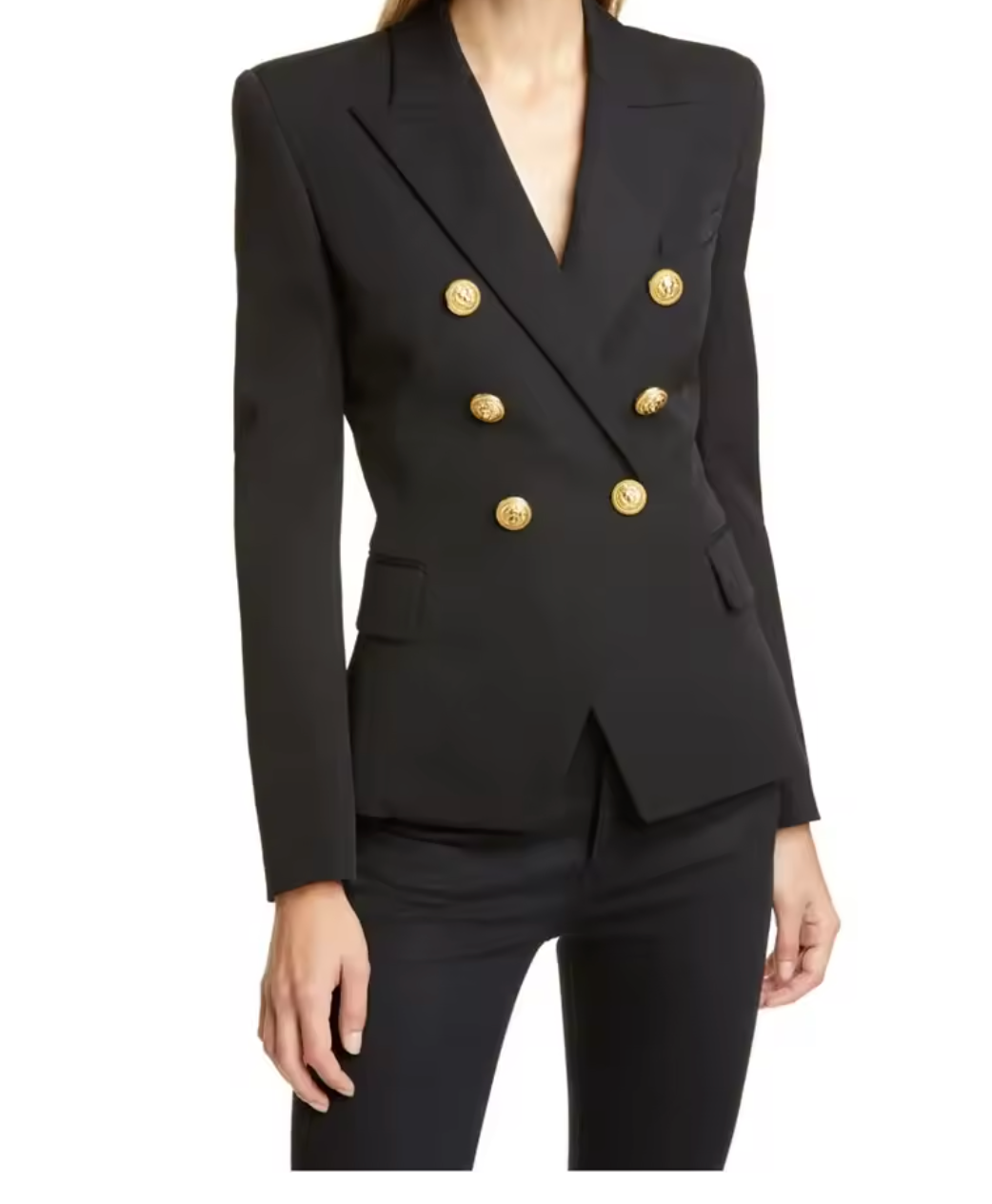 Veste Blazer Croisée à Boutons Dorés Décoratifs