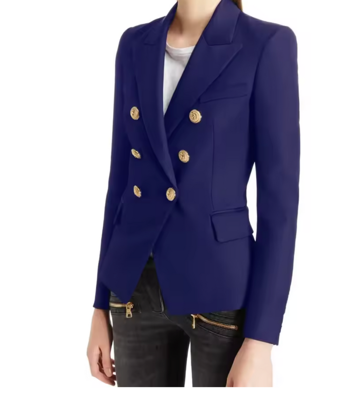 Veste Blazer Croisée à Boutons Dorés Décoratifs