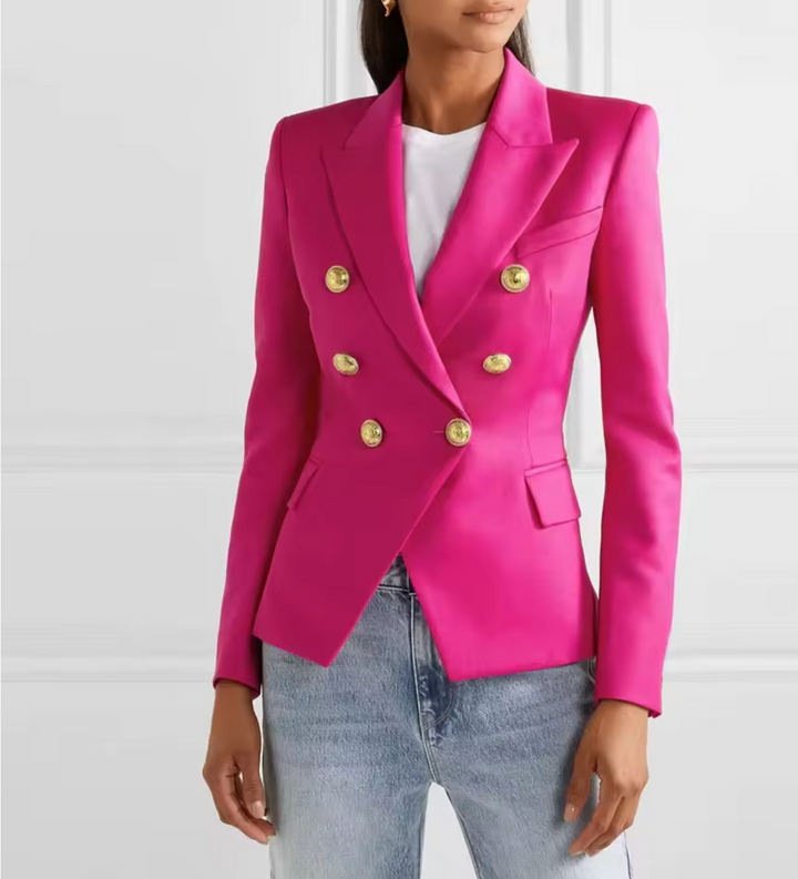 Veste Blazer Croisée à Boutons Dorés Décoratifs