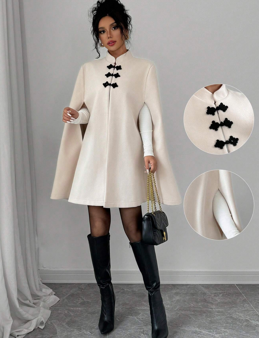 Cape élégante à fermeture décorative