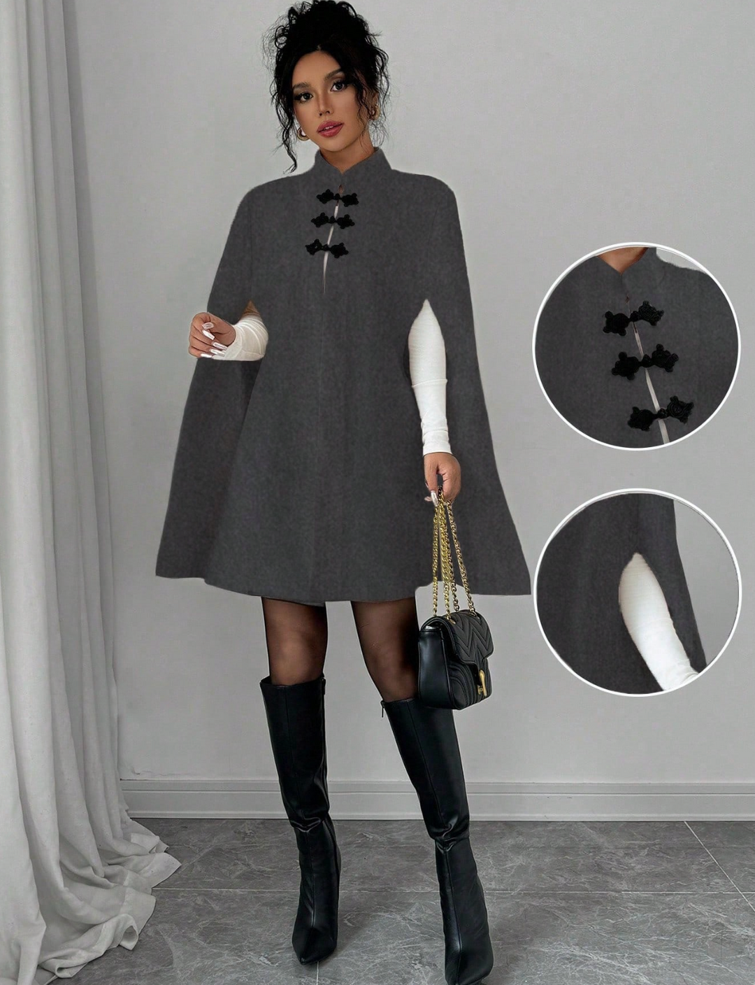 Cape élégante à fermeture décorative