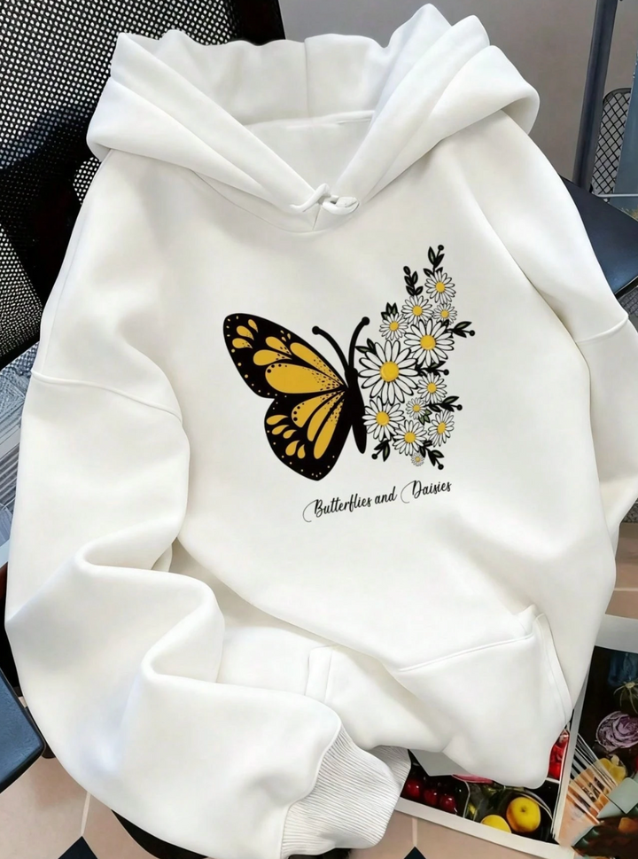 Sweat à capuche papillon et marguerites – douceur et inspiration naturelle