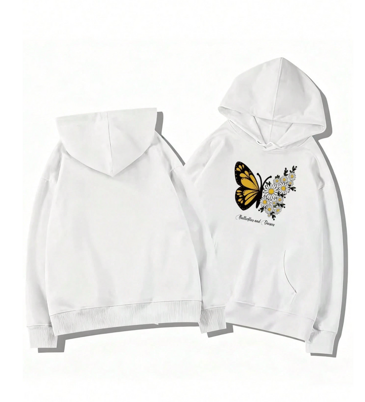 Sweat à capuche papillon et marguerites – douceur et inspiration naturelle