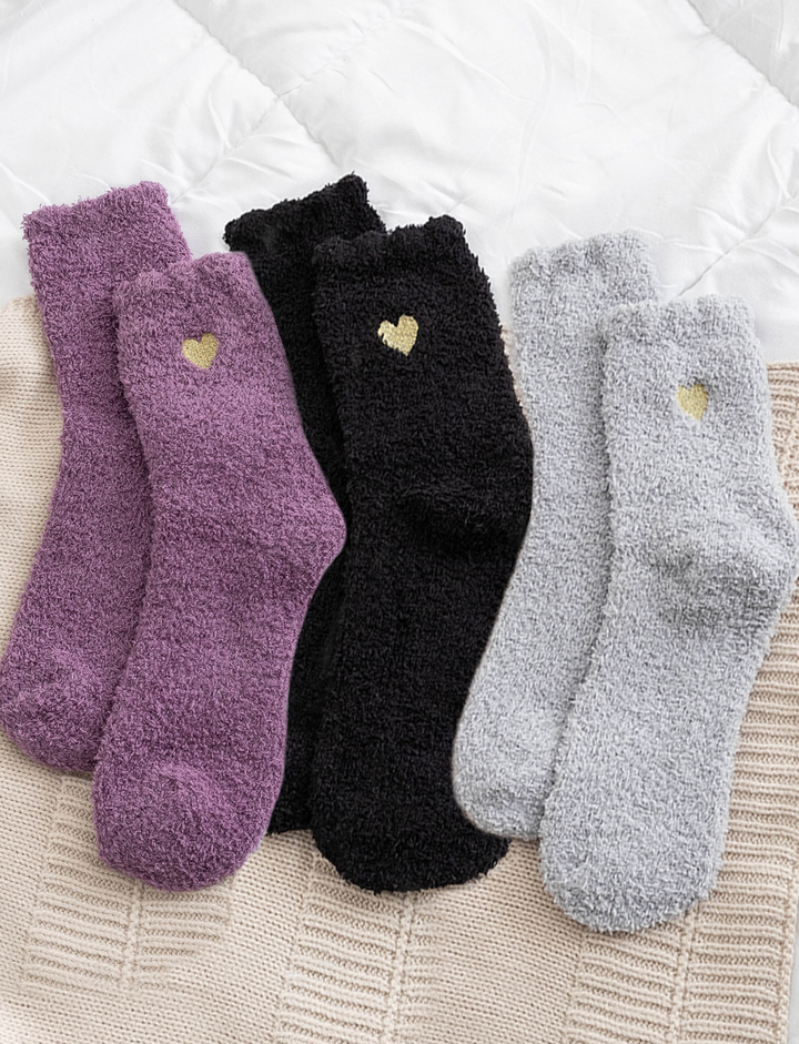 Chaussettes douces à cœur doré – Lot de 3 paires
