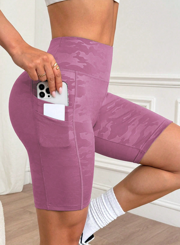 Short de sport camouflé taille haute