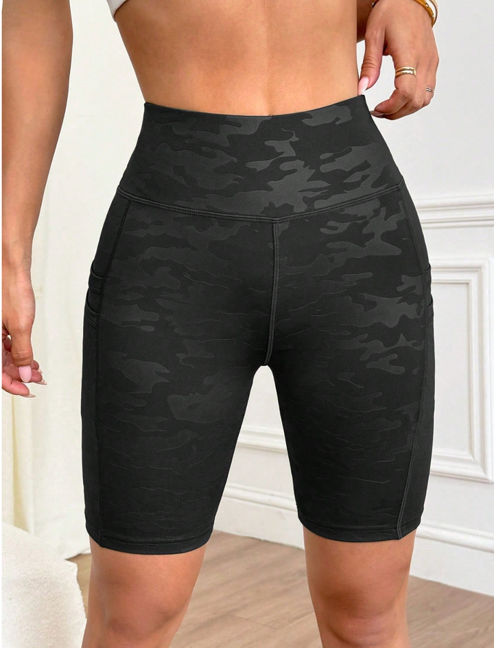 Short de sport camouflé taille haute
