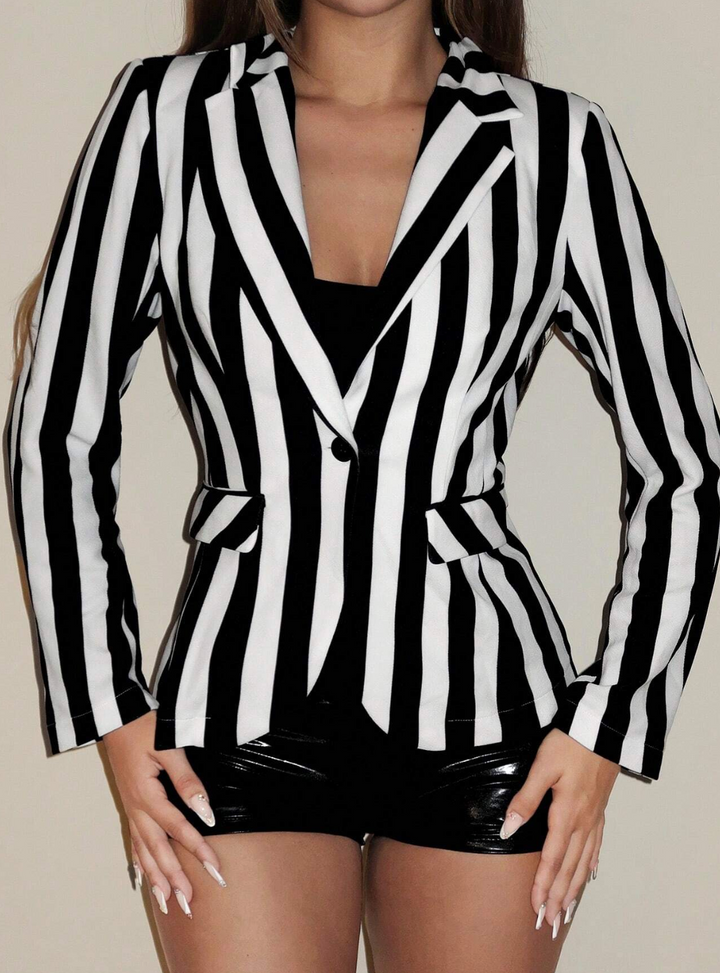 Blazer à rayures verticales noir et blanc