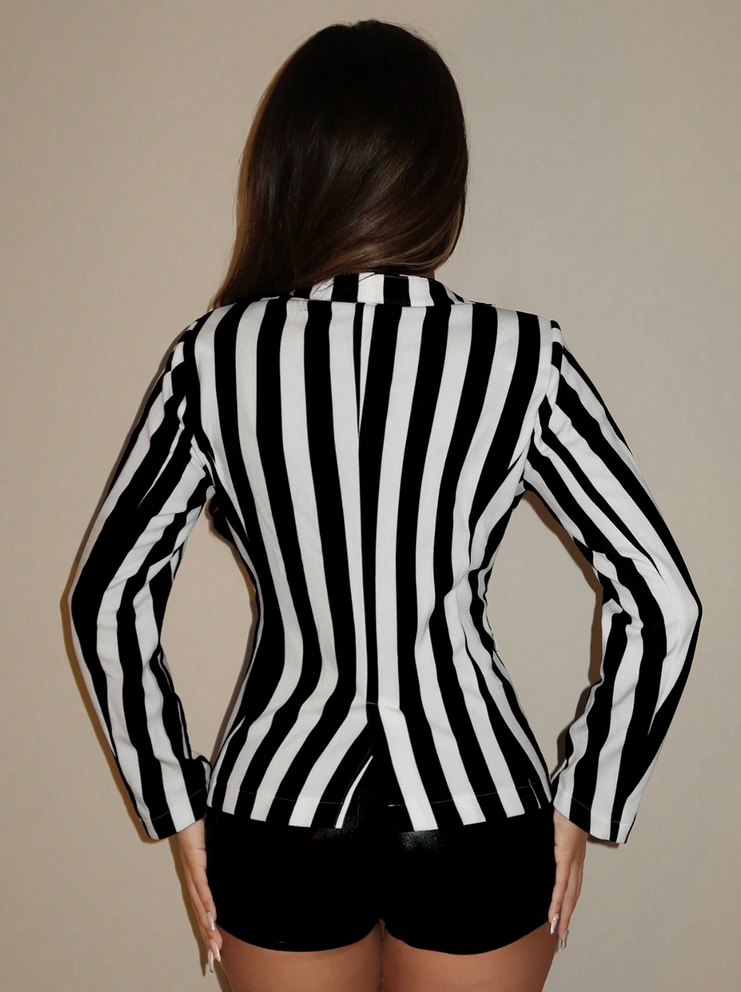 Blazer à rayures verticales noir et blanc