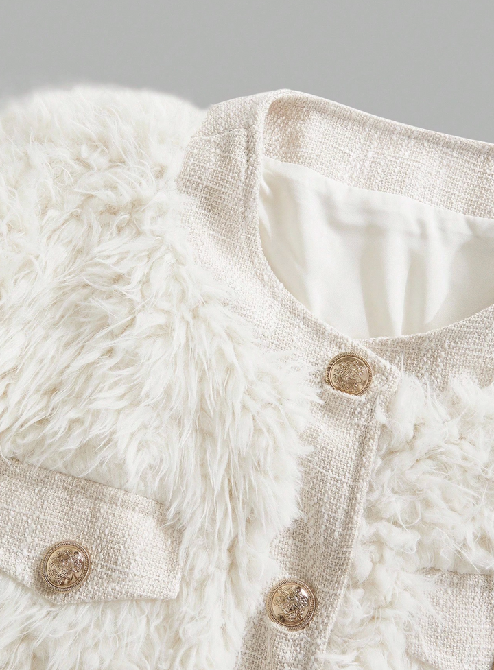 Veste duveteuse élégante à boutons doré