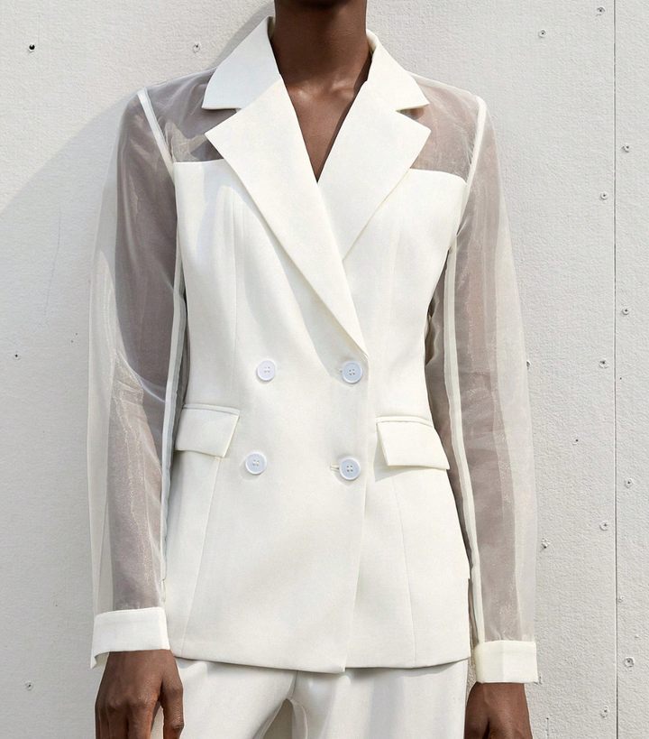 Veste transparente à manches organza et revers tailleur