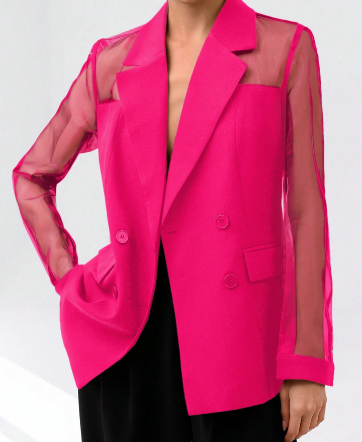 Veste transparente à manches organza et revers tailleur